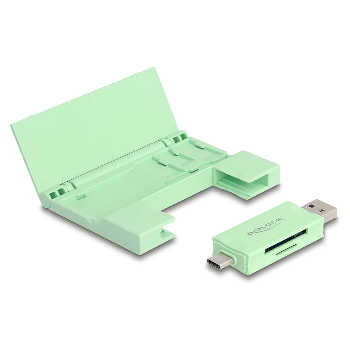 DeLOCK 91015 Lector de Tarjetas USB 3.2 Gen 1 5 Gbps Tipo-C/Tipo-A para SD y MicroSD, Incluye Estuche, Color Menta, Plug and Play, Compatible con Windows/Mac/Linux/Android/iPadOS DeLOCK 91015 Lector de Tarjetas USB 3.2 Gen 1 5 Gbps Tipo-C/Tipo-A para SD y MicroSD, Incluye Estuche, Color Menta, Plug and Play, Compatible con Windows/Mac/Linux/Android/iPadOS
