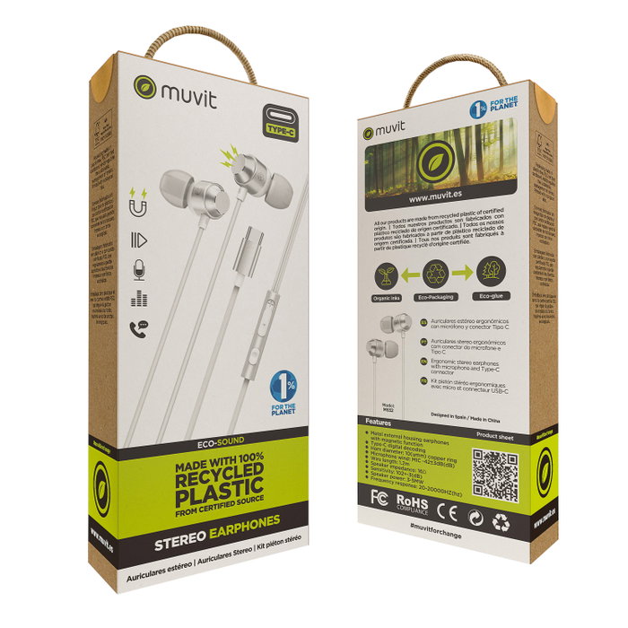 Muvit Auriculares Estéreo Tipo C Magnéticos M32 Color Blanco Muvit Auriculares Estéreo Tipo C Magnéticos M32 Color Blanco