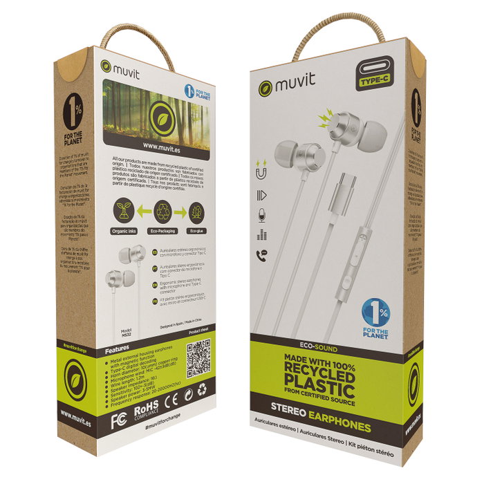 Muvit Auriculares Estéreo Tipo C Magnéticos M32 Color Blanco Muvit Auriculares Estéreo Tipo C Magnéticos M32 Color Blanco