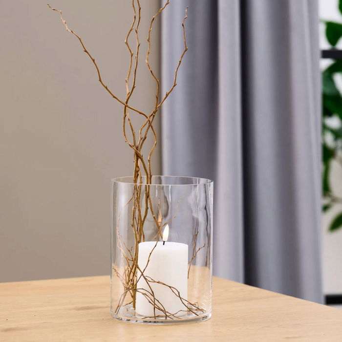 Day Jarrón Cilindro de Cristal Soplado a Boca, Diámetro 15 cm, Altura 20 cm, Hecho a Mano, Transparente