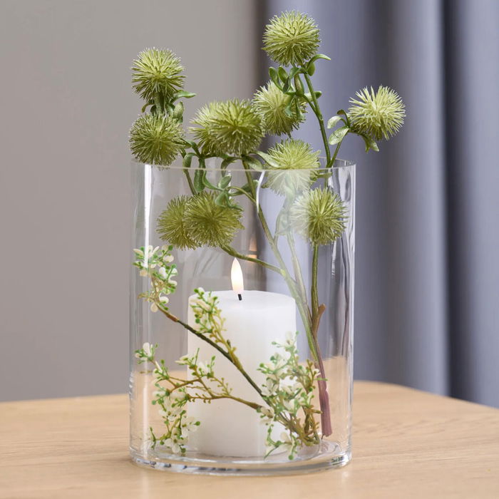 Day Jarrón Cilindro de Cristal Soplado a Boca, Diámetro 15 cm, Altura 20 cm, Hecho a Mano, Transparente