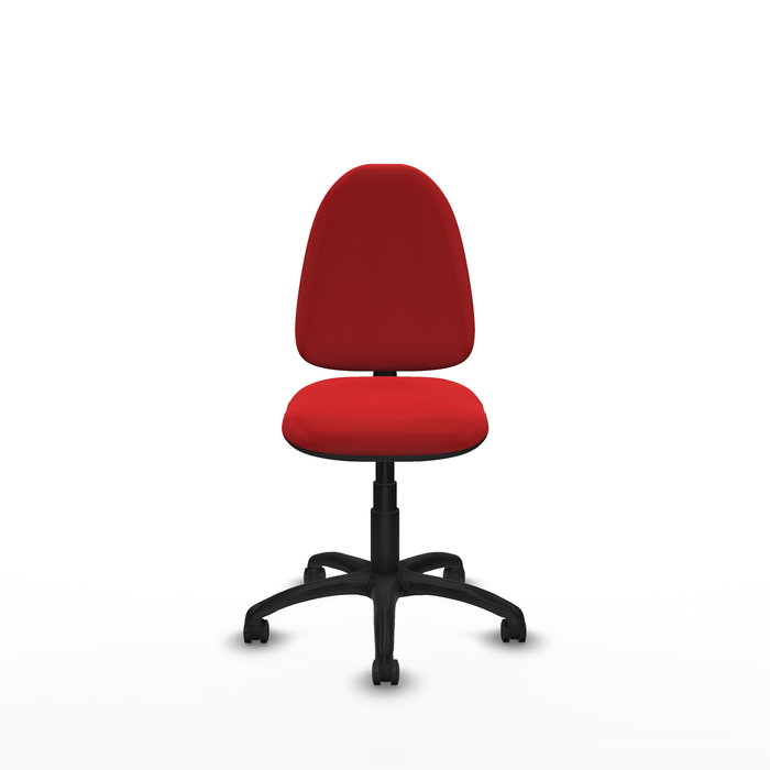 Silla de oficina Aýna con mecanismo Contacto permanente básico tapizada con Similpiel color Rojo. Equipada con Base poliamida negra, Sin brazos y Ruedas de parqué