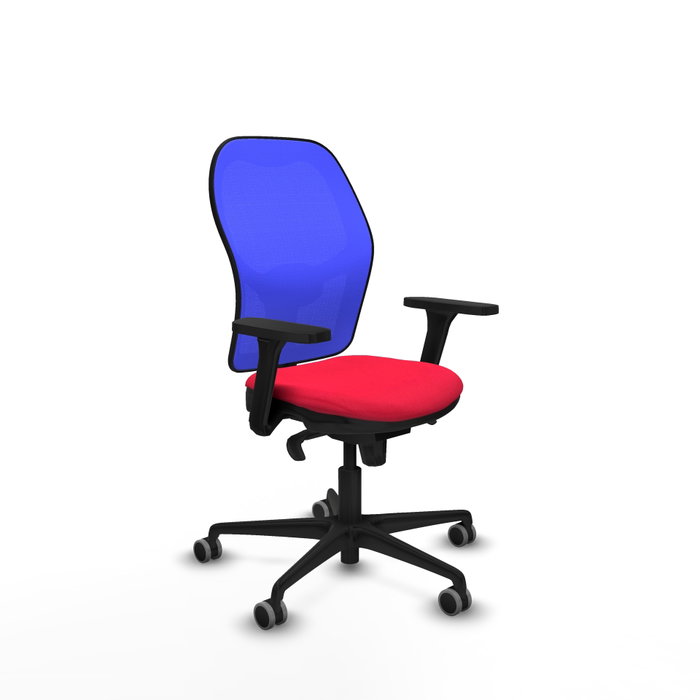 PIQUERAS Y CRESPO Silla de oficina Jorquera con mecanismo sincro, tela roja y malla azul PIQUERAS Y CRESPO Silla de oficina Jorquera con mecanismo sincro, tela roja y malla azul