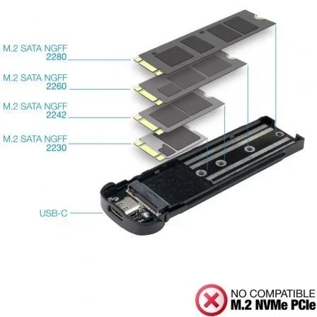 TooQ TQE-2202S Caja Externa para Disco SSD M.2 USB 3.1 Gen1 Sin Tornillos Plata Aluminio