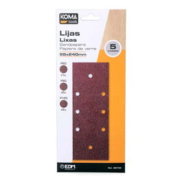 Koma Tools Lijas para Lijadora Orbital 08706, Set de 5 Hojas P60, P80, P120, 88 x 240 mm