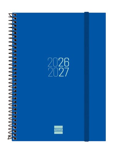 Finocam Agenda Escolar 2026-2027 con Espiral y Tapas de Polipropileno Azul, 155x212mm