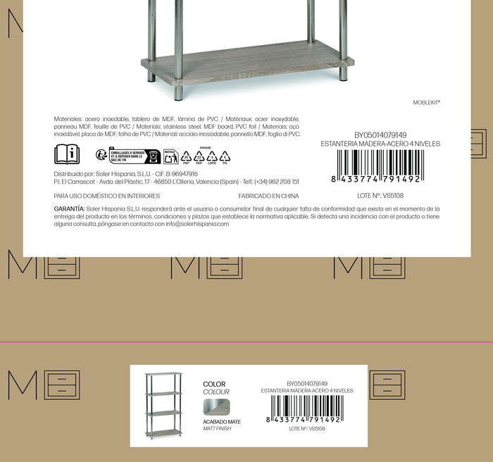 Inde Estantería Madera-Acero 4 Niveles 60.4 cm x 30.7 cm x 9.9 cm (2 Unidades)