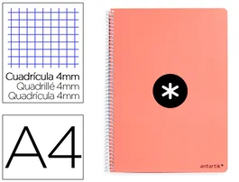Antartik Cuaderno espiral A4 tapa dura 80 hojas 90gr cuadro 4mm margen color coral