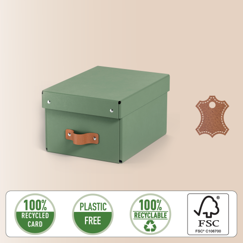 Leitz 61470050 Pack 2 Cajas de Almacenamiento de Cartón Pequeña Formato A5 Color Verde, 7L, Tapa Extraíble y Asa de Transporte