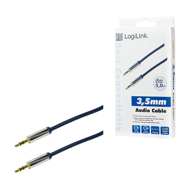 LogiLink Cable de audio de 3,5 mm de 5 metros, azul
