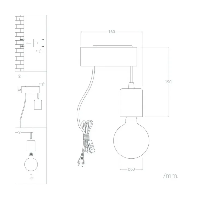 AJMAN Aplique de Pared SKD-W1010 - Aplique de Madera para Dormitorio, Salón o Cafetería, Lámpara de Lectura con Portalámparas E27