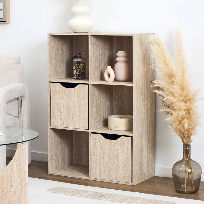 Home Deco Factory Estantería Pietra 6 Compartimentos, Colección Terra Nova, Mueble Estantería Modular