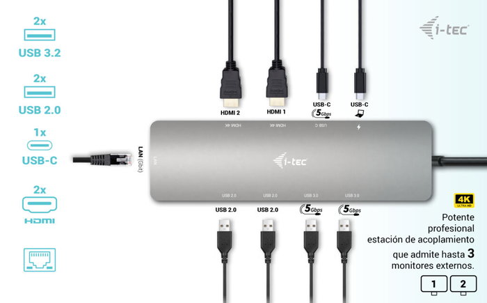 I-Tec USB-C Metal Nano 2x HDMI Docking Station + PD 100W