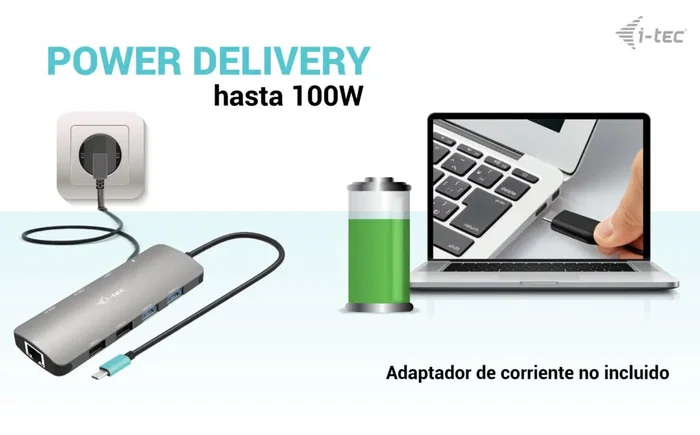 i-tec C31NANOHDM2DOCPD Dock USB-C Metal, 2x HDMI 4K 60Hz, PD 100W, USB-A 3.2/2.0, Ethernet Gigabit, para Portátil, Tablet, Windows, macOS, Android, Plata
