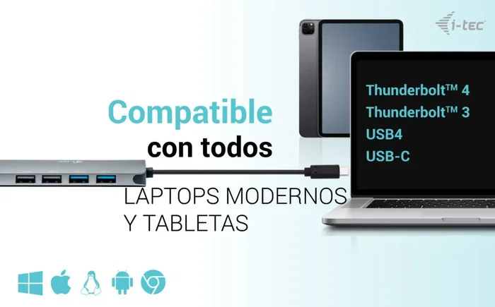 i-tec C31NANOHDM2DOCPD Dock USB-C Metal, 2x HDMI 4K 60Hz, PD 100W, USB-A 3.2/2.0, Ethernet Gigabit, para Portátil, Tablet, Windows, macOS, Android, Plata