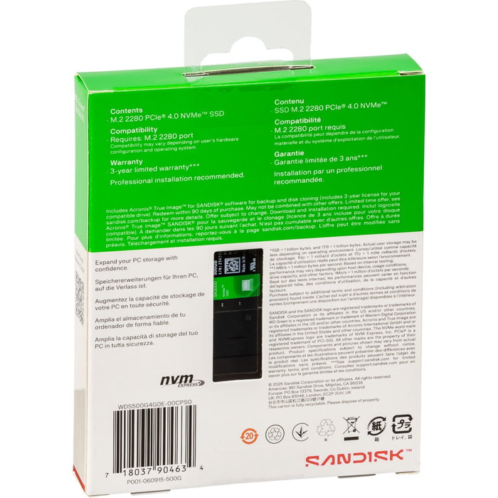 Western Digital Green SN3000 500 GB M.2 2280 PCIe NVMe SSD Western Digital Green SN3000 500 GB M.2 2280 PCIe NVMe SSD