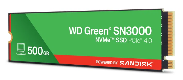 SanDisk WD Green SSD 500GB SN3000 NVMe M.2 2280 PCI Express 4.0 QLC NAND - 5000 MB/s lectura, 4100 MB/s escritura - PC/Portátil/Consola