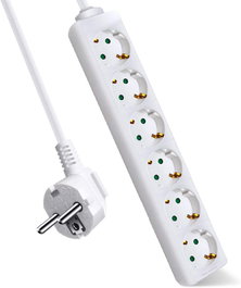 Avant Connect Base Múltiple con 6 Tomas, 1.5 Metros, Color Blanco, 3 G, Cable 1.5mm², Potencia Máx. 3680W