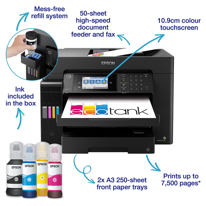 Epson ET-16655 Multifunción Inkjet A3 25ppm Impresión Doble Cara USB LAN Wi-Fi Negra Epson ET-16655 Multifunción Inkjet A3 25ppm Impresión Doble Cara USB LAN Wi-Fi Negra