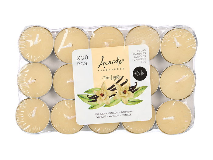 Acorde Set 30 Velas Tea Light Vainilla 3H 19 x 11.2 x 2.7 cm Cera (Set de 24)
