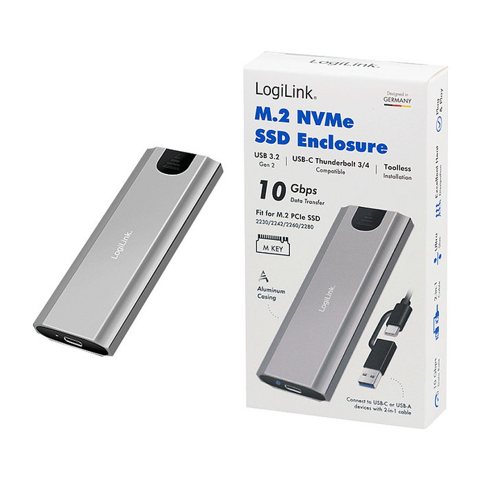 LogiLink Carcasa para SSD USB 3.2 Gen2 USB-C a PCIe NVMe