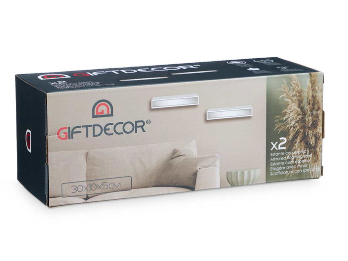 Giftdecor Dos Estantes Espejo Blanco 30 cm (Set de 4)