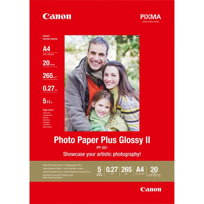 Canon 2311B019 Papel Fotográfico Brillo II Plus PP-201, acabado brillo, A4, 20 hojas Canon 2311B019 Papel Fotográfico Brillo II Plus PP-201, acabado brillo, A4, 20 hojas