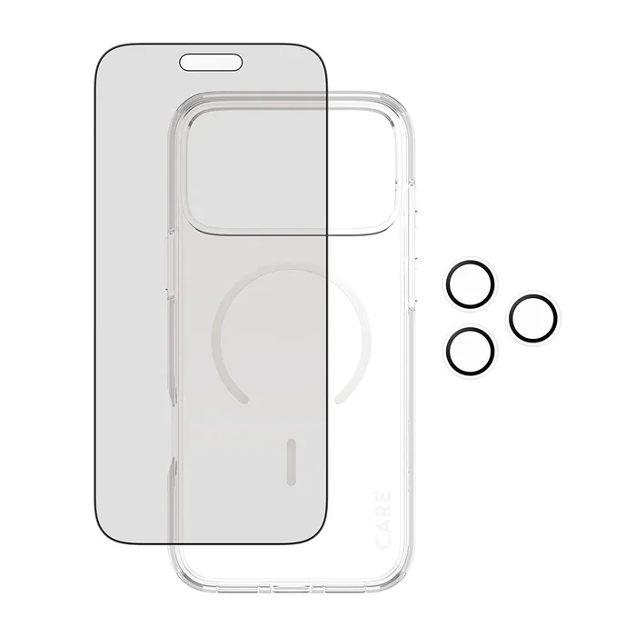 PanzerGlass Care 3-en -1 Flagship Privacy Bundle Protector de Pantalla para iPhone 17 Pro Max, con Filtro Privacidad Aplicación en Seco, Vidrio Templado Transparente