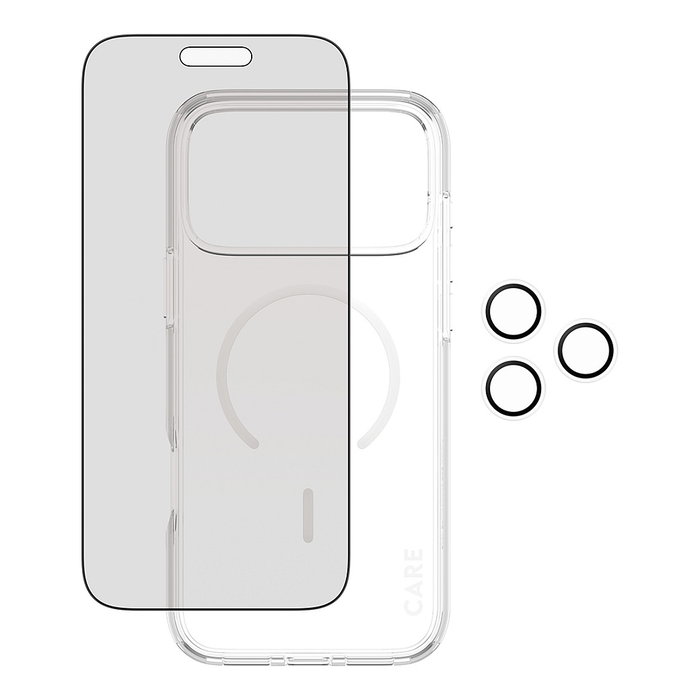 PanzerGlass Care by Protector de Pantalla Privacidad 3 en 1 para iPhone 17 Pro Max, Aplicación en Seco, Vidrio Templado Anti-Rayones y Golpes