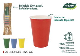 Algon Set 20 Vasos Cartón Multicolor 220cc (20 Unidades)