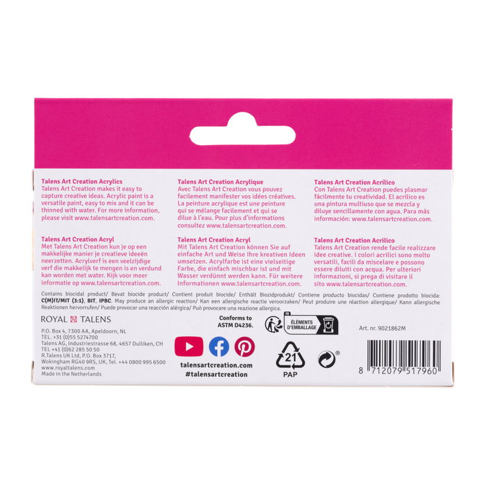 Talens Art Creation Set de pintura acrílica colores pastel 6 x 12 ml Talens Art Creation Set de pintura acrílica colores pastel 6 x 12 ml