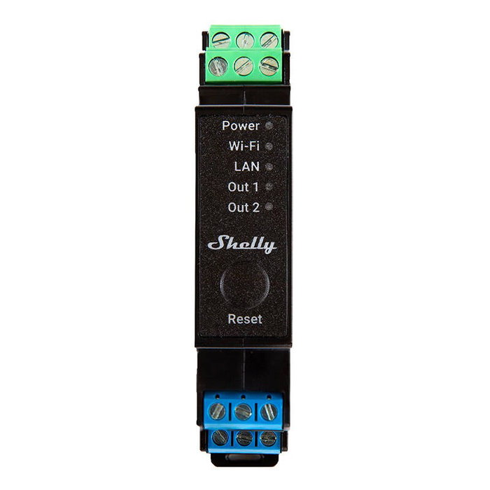 Shelly Pro 2PM Relé de estado sólido de 2 canales con Wi-Fi y montaje en carril DIN Shelly Pro 2PM Relé de estado sólido de 2 canales con Wi-Fi y montaje en carril DIN