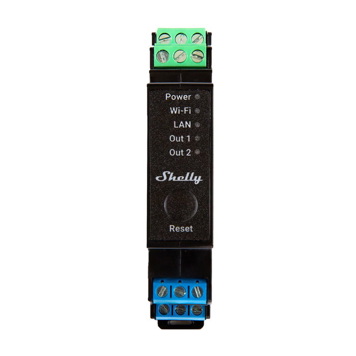 Shelly Pro 2PM Relé de estado sólido de 2 canales con Wi-Fi y montaje en carril DIN Shelly Pro 2PM Relé de estado sólido de 2 canales con Wi-Fi y montaje en carril DIN