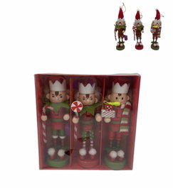 DKD Home Decor Decoracion Colgante Navidad Tradicional Elfo Madera Multicolor 8 x 12.5 x 8 cm Set de 3
