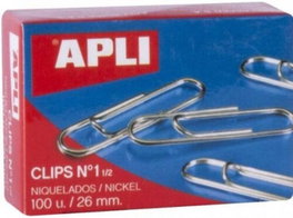 APLI PAPER Clips Niquelados Nº1 1/2 de 26mm, Pack de 10 Cajas de 100 unidades