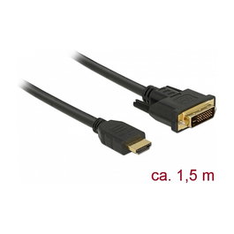 DELOCK 85653 Cable HDMI a DVI 24+1 Bidireccional Macho a Macho 1.5m Chapado en Oro