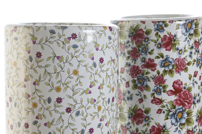 DKD Home Decor Paraguero Blanco Multicolor Porcelana Flores 19 x 45 x 19 cm (2 Unidades) DKD Home Decor Paraguero Blanco Multicolor Porcelana Flores 19 x 45 x 19 cm (2 Unidades)