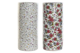 DKD Home Decor Paraguero Blanco Multicolor Porcelana Flores 19 x 45 x 19 cm (2 Unidades)
