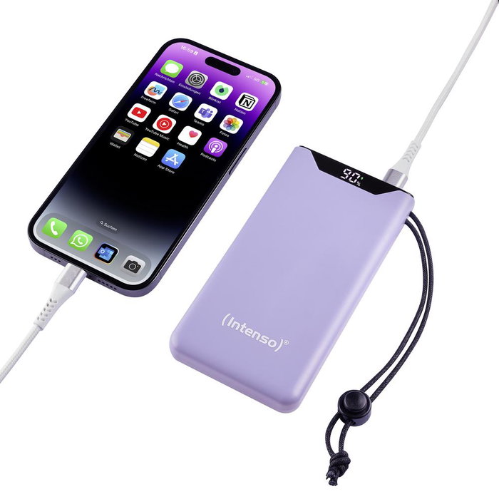 Intenso Powerbank F10000 10000 mAh Lila - Carga Rápida Power Delivery y Quick Charge 3.0, 20W, Batería Polímero de Litio