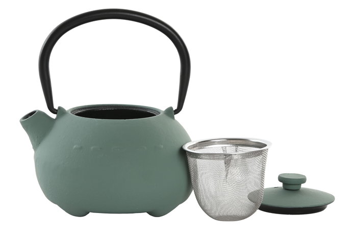 DKD Home Decor Tetera Oriental Amarillo Verde 11 x 13 x 11.6 cm Capacidad 350ml Hierro colado Inox Apto para Vitrocerámica Inducción Gas (2 Unidades)