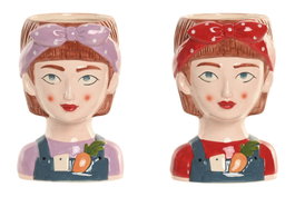 DKD Home Decor Macetero de Cerámica Chica Lazo Multicolor Pack de 2
