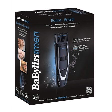 CORTABARBAS BABYLISS E856E - CUCHILLAS ACERO INOX - AFILADO 3D - 18 POSICIONES DE CORTE - 1MM PRECISIÓN - 60 MIN AUTONOMÍA CON/SIN CABLE - LAVABLE