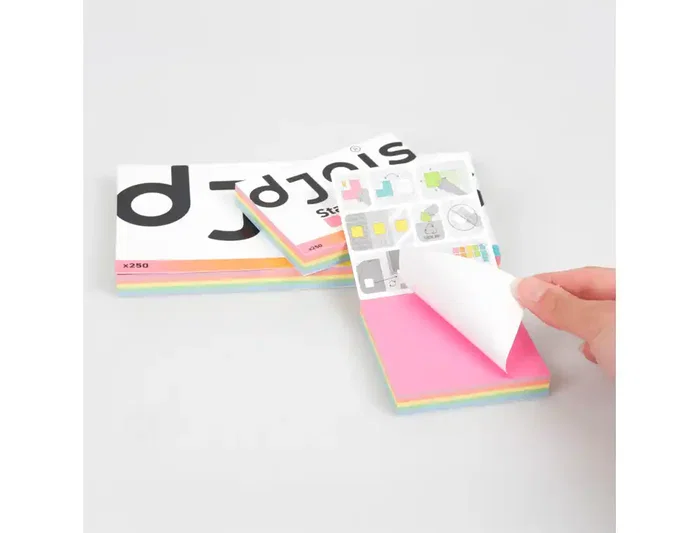 Djois Bloc de notas electrostáticas quita y pon 75x75 mm 250 hojas 5 colores surtidos