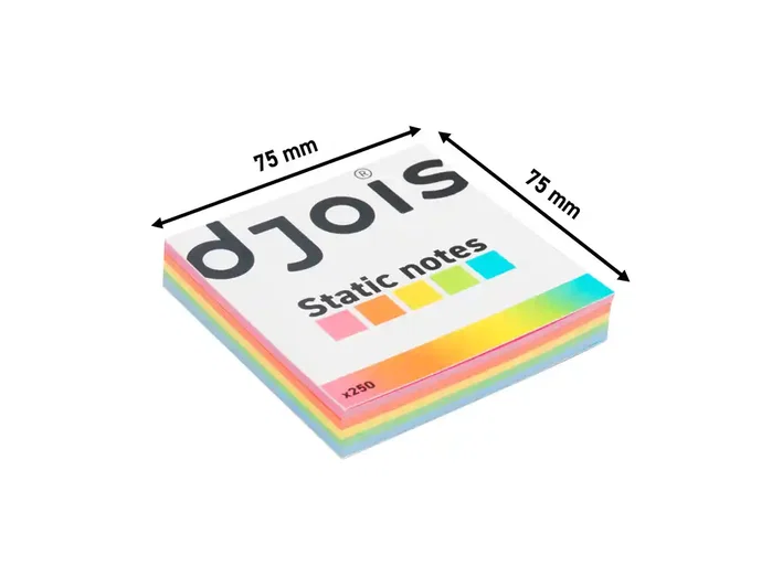 Djois Bloc de notas electrostáticas quita y pon 75x75 mm 250 hojas 5 colores surtidos