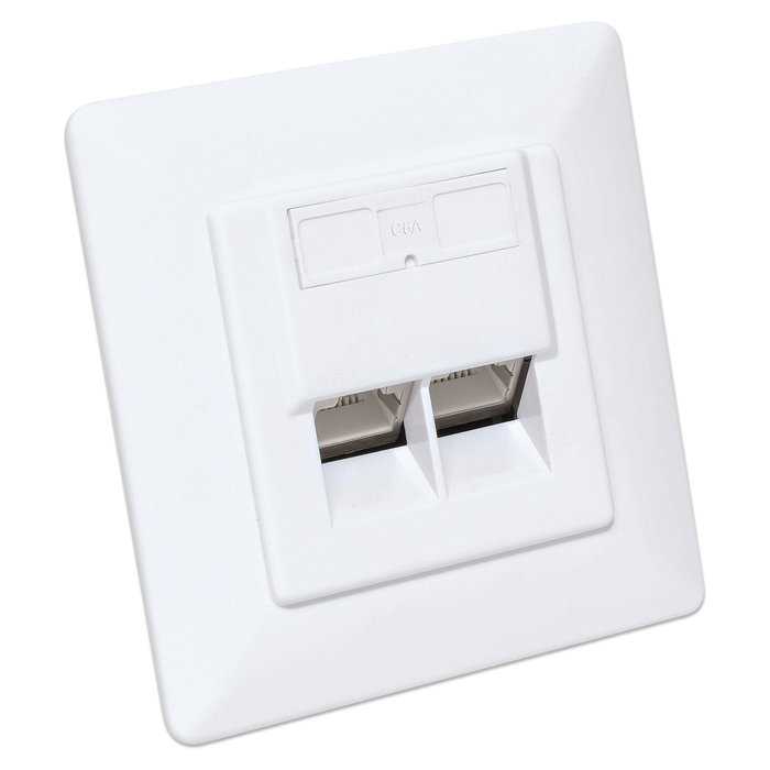 Intellinet 771917 Caja de Pared RJ45 Cat6a STP 10G 2 Puertos 500 MHz para Cableado Estructurado - Blanco