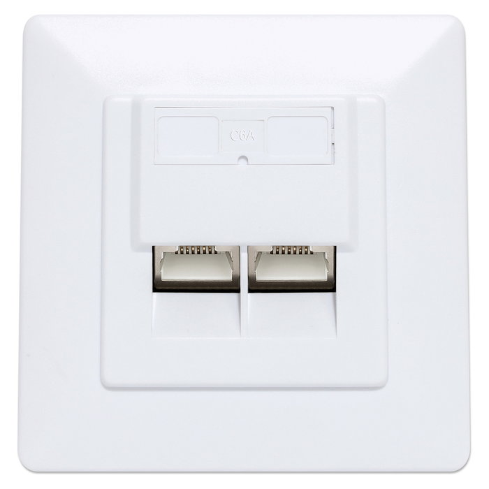 Intellinet 771917 Caja de Pared RJ45 Cat6a STP 10G 2 Puertos 500 MHz para Cableado Estructurado - Blanco