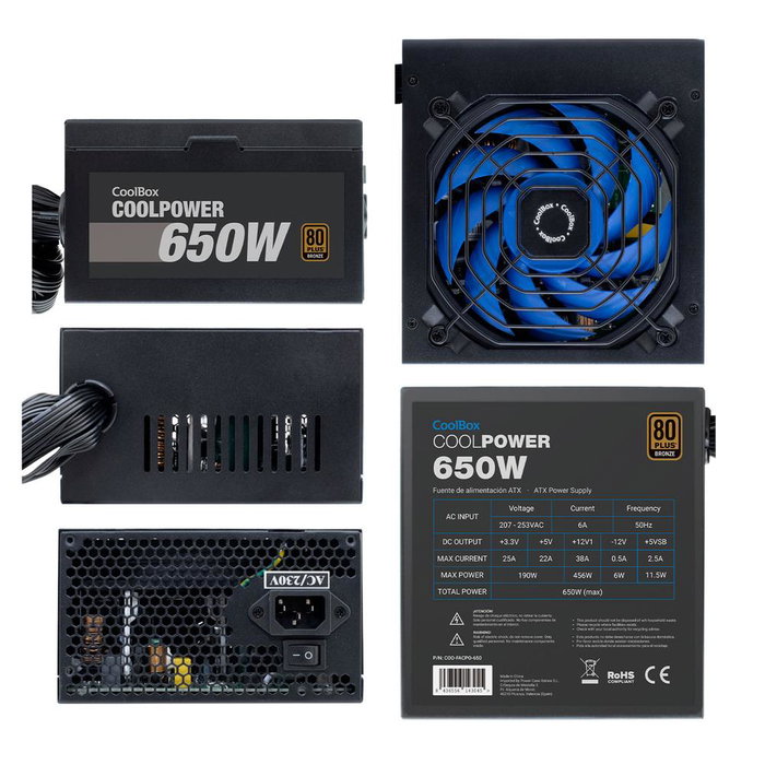 COOLBOX CoolPower 650W 80 PLUS Bronze ATX PFC Activo Negro