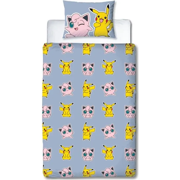 Pokemon POK3700891714327 Juego de Cama Reversible Pikachu, Mew, Togepi, Jigglypuff y Ditto Microfibra 140 x 200 cm + Funda 63 x 63 cm