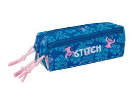 Safta Estuche Portatodo Rectangular Colección Stitch, 3 Cremalleras, Goma Elástica, Dimensiones 85x60x220 mm