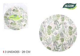 Algon Set 3 Platos Carton Redondo Flora 28 cm (24 Unidades)